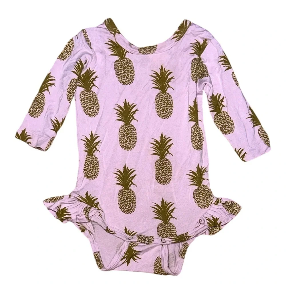 Kate Quinn Bamboo Collection Soft Pineapple Ruffle Long Sleeve One Piece Sz 3-6M